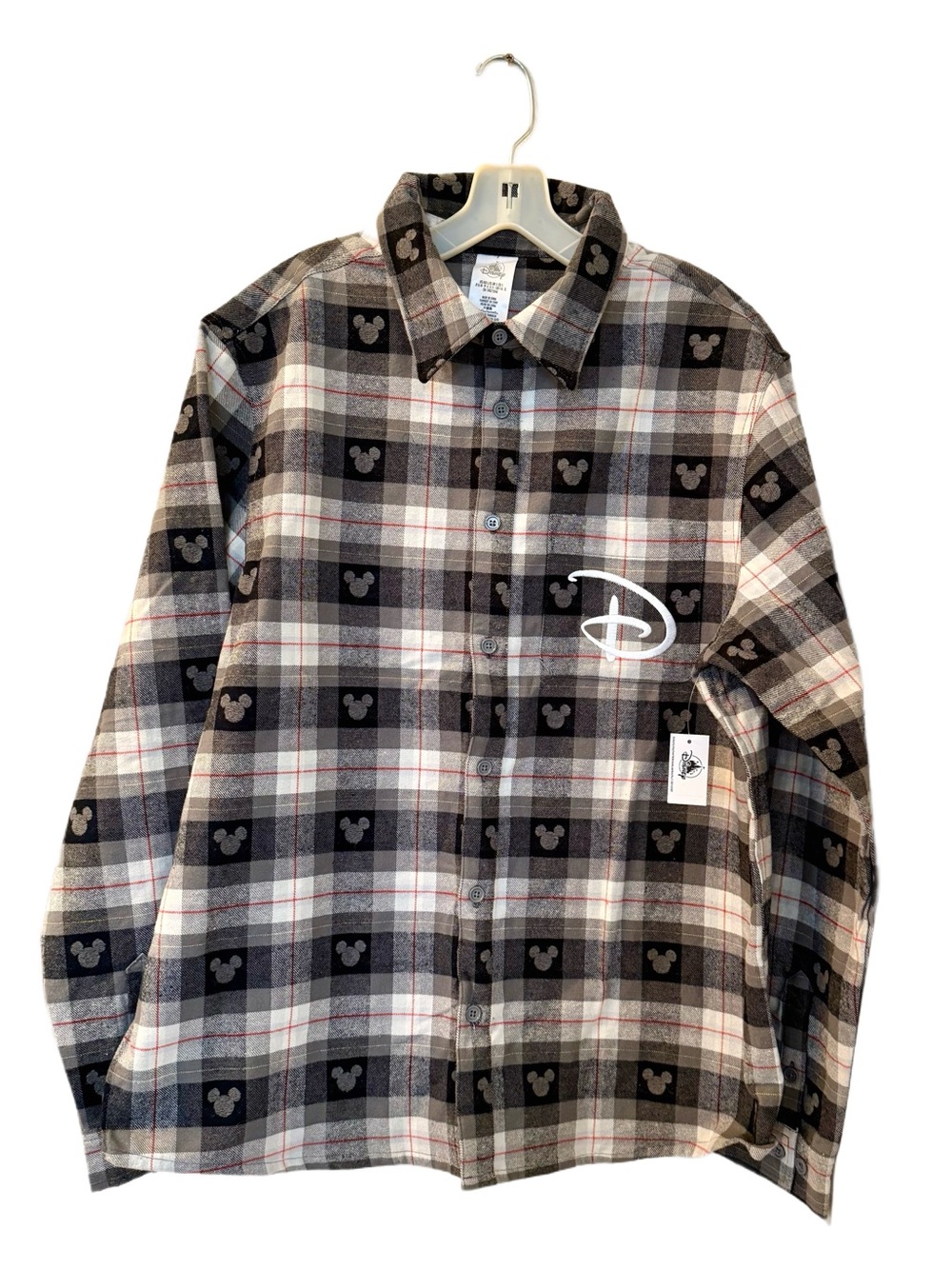 Men’s Disney Flannel Button Down Shirt - Walt Disney World Plaid - Size L - NWT